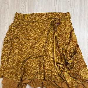 Floral Patterned Brown Wrap Skirt